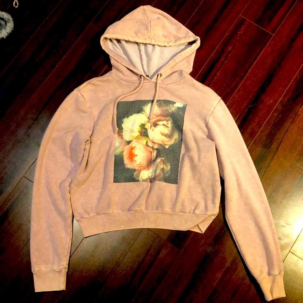 Pink Forever 21 hoodie with rose design on front